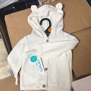 Carter's White Knit Hooded Baby Cardigan with Ear Detail